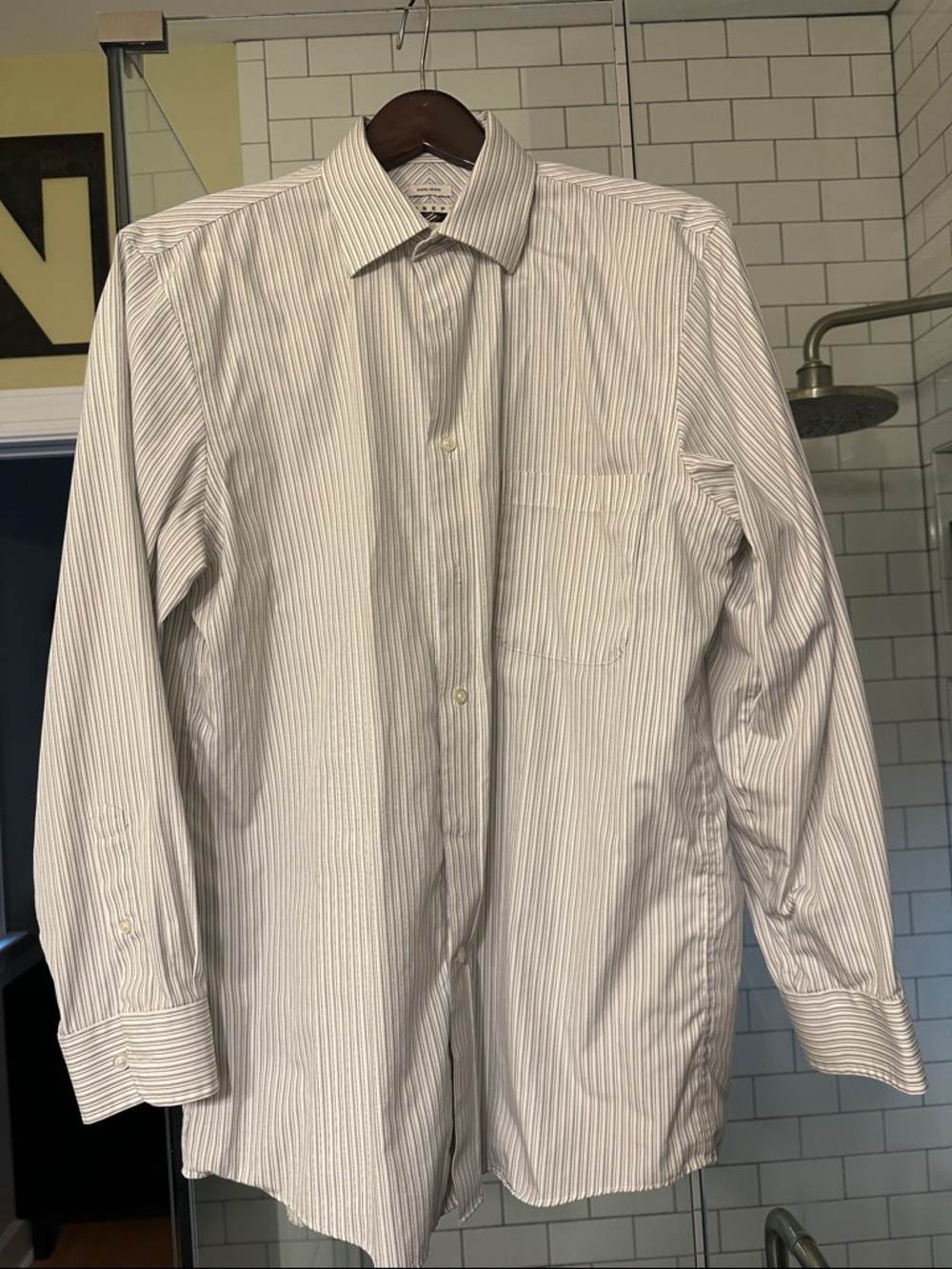 Joseph Abboud White Shirt with Gray Pinstripes - Long Sleeve